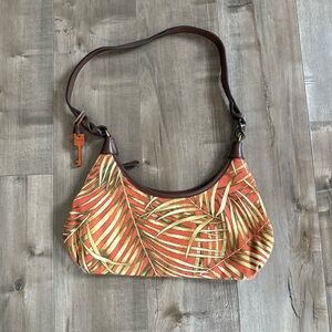 Fossil‎ Purse Canvas Palm Caluso Print Orange Brown Leather Charm Shoulder Bag